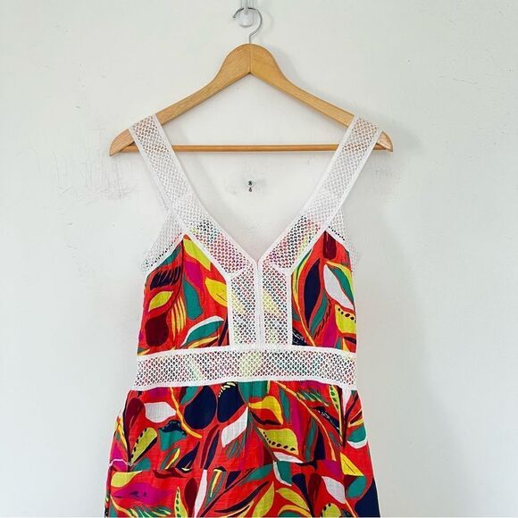 Vibrant Colourful Tropical Pattern White Crocheted Trim Maxi Dress - Picture 6 of 8